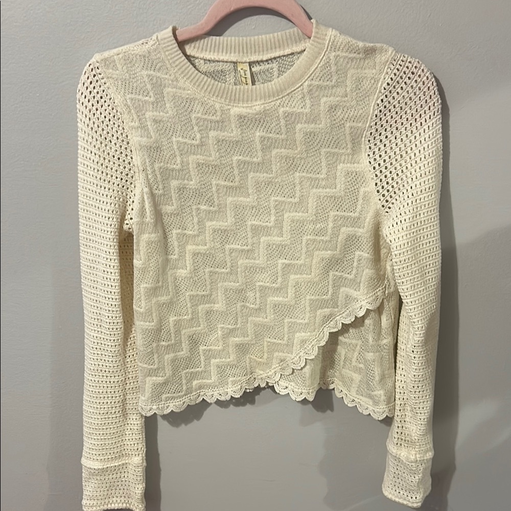 Free People Cream Knit Long Sleeve Sweater